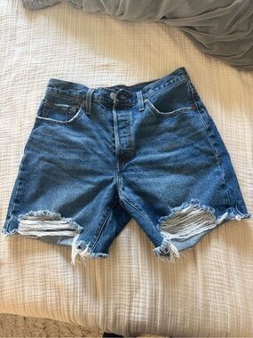 Levi's Medium Blue Distressed High-Rise Jean Shorts